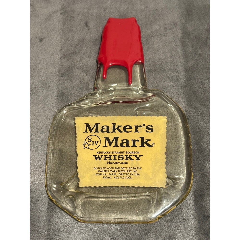 Makers Mark Melted Whiskey Bottle Serving Cheese Tray Red Wax Barware Decor
